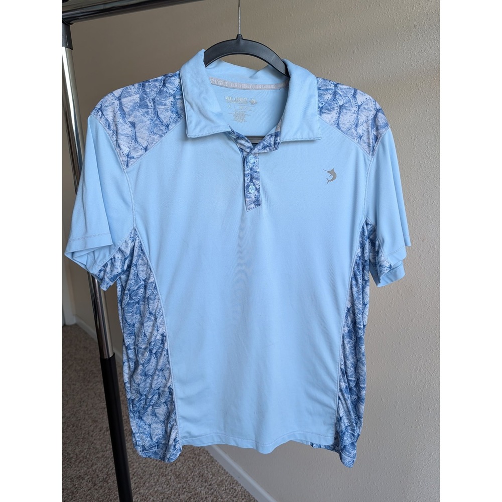Reel Legends Mens Reel-Tec Performance Polo Shirt Blue Fish Scale Print Small